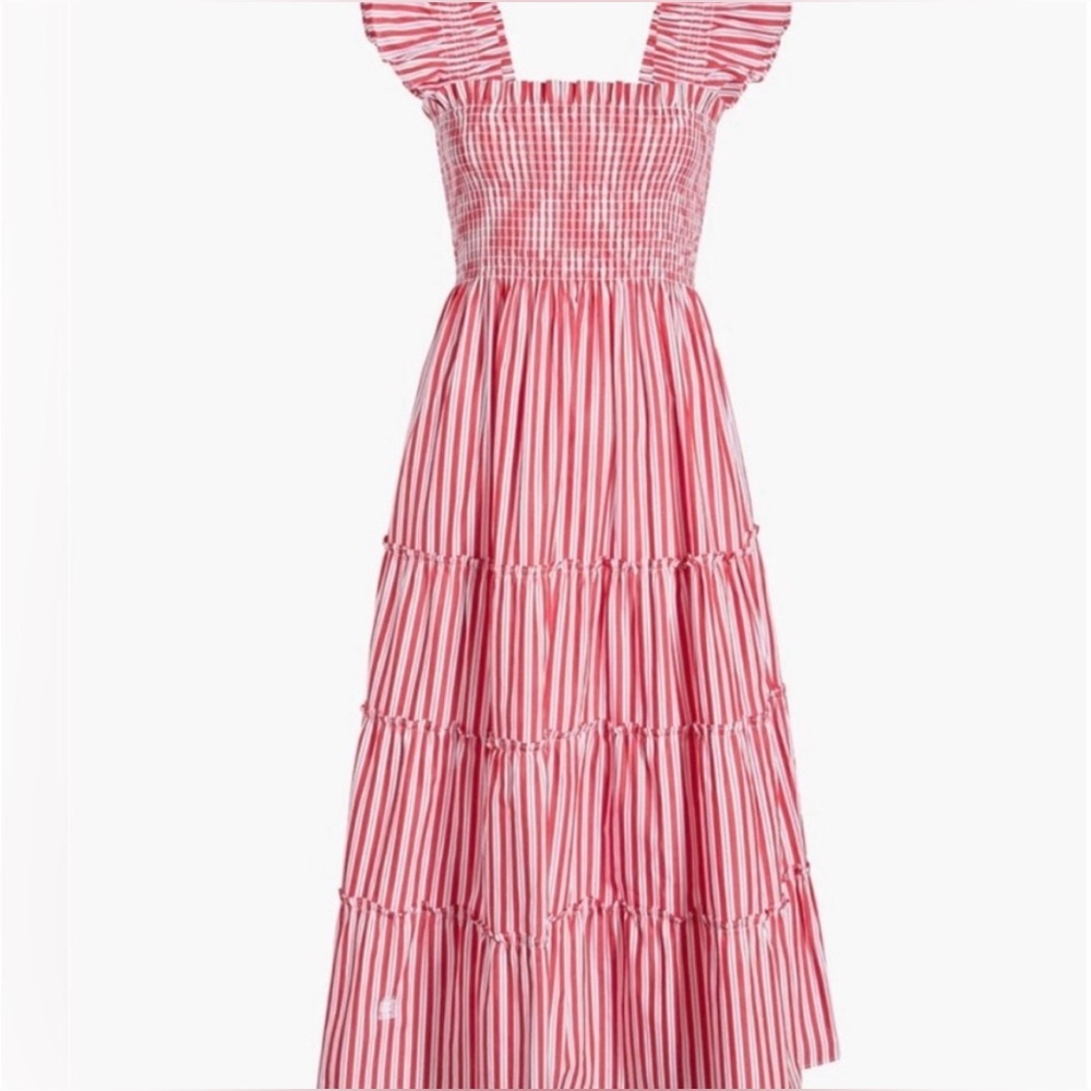 New Hill House The Ellie Nap Dress Cherry Red Stripe Maxi Smocked XL
